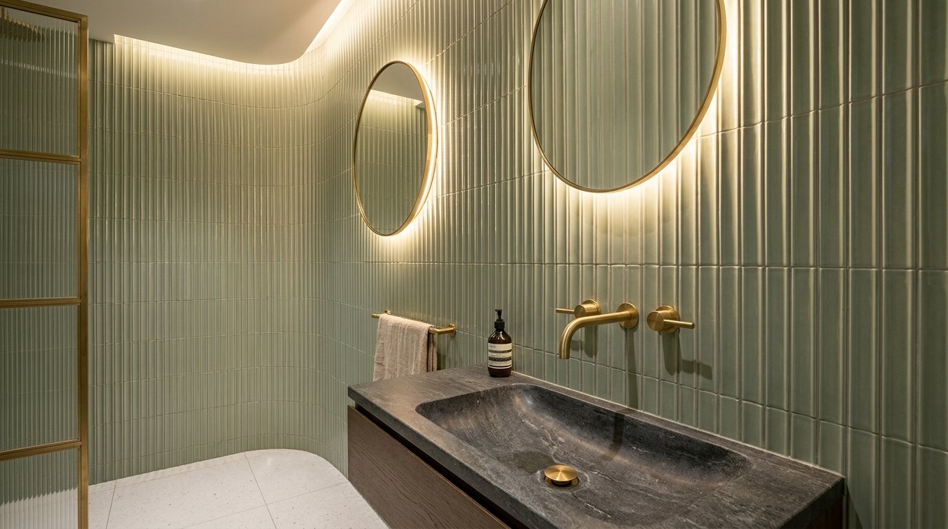 Contemporary Fluted Feature Wall Ceramic Tiling in Arundel