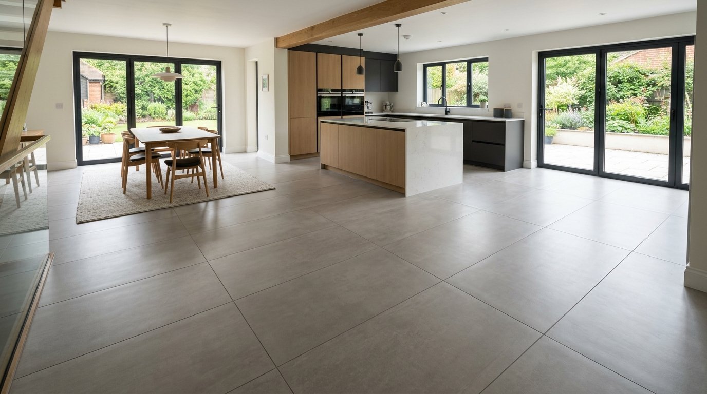 Large-Format Porcelain Floor Tiling in Open-Plan Area Rustington